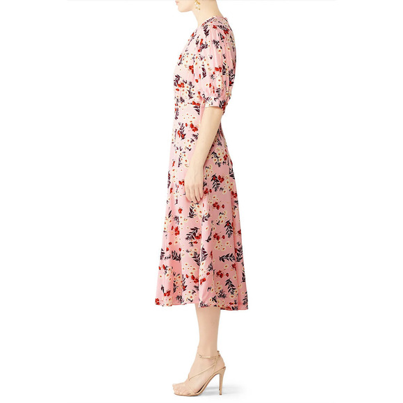 by TiMo Pink Floral Midi Dress Short Puff Sleeves‎ Bloom 50s Print, Size Small - Picture 10 of 16